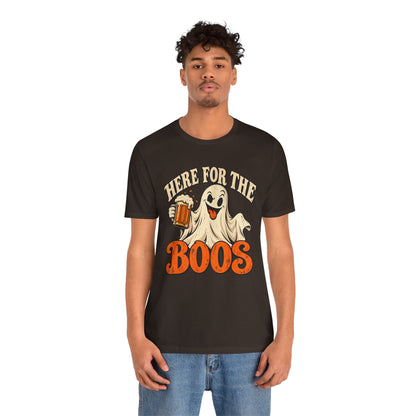 Here for the Boos Halloween T-Shirt — Ghost Drinking Beer Graphic Tee