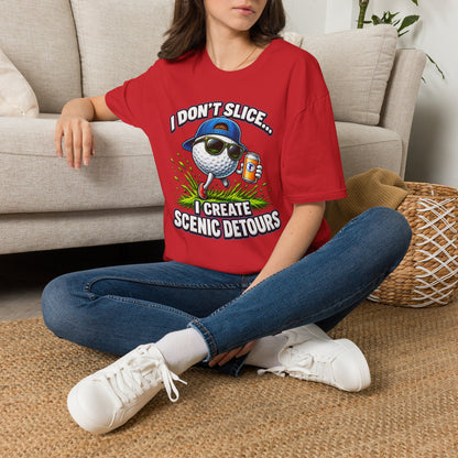 Golf T-Shirt — "I Don't Slice... I Create Scenic Detours" Funny Golfer Tee
