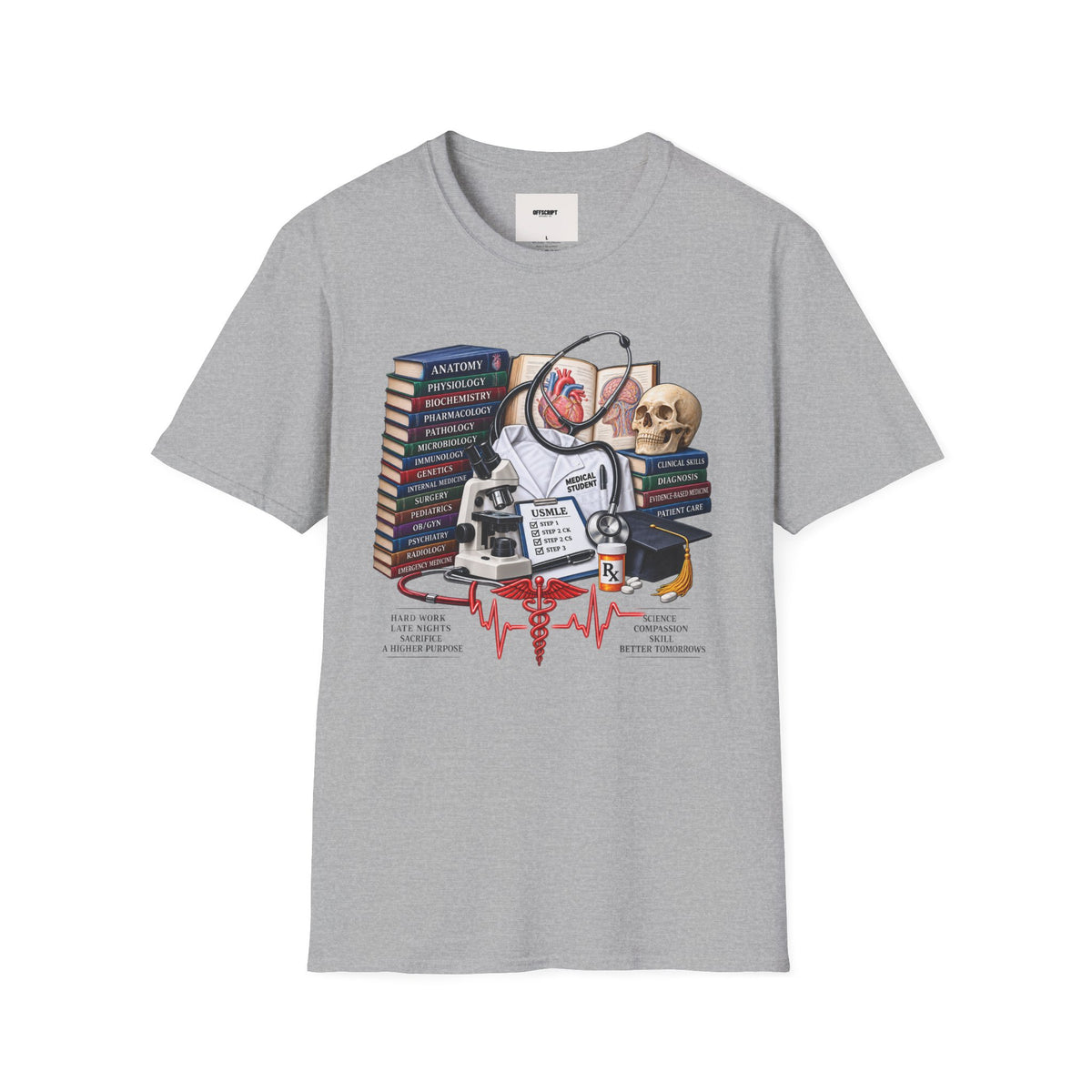Medical Student Study Stack T‑Shirt — Anatomy, Physiology & USMLE Prep Design