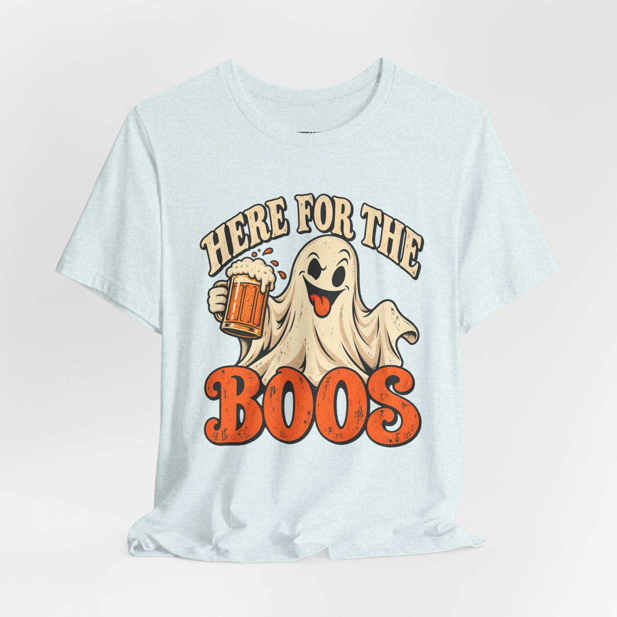 Here for the Boos Halloween T-Shirt — Ghost Drinking Beer Graphic Tee