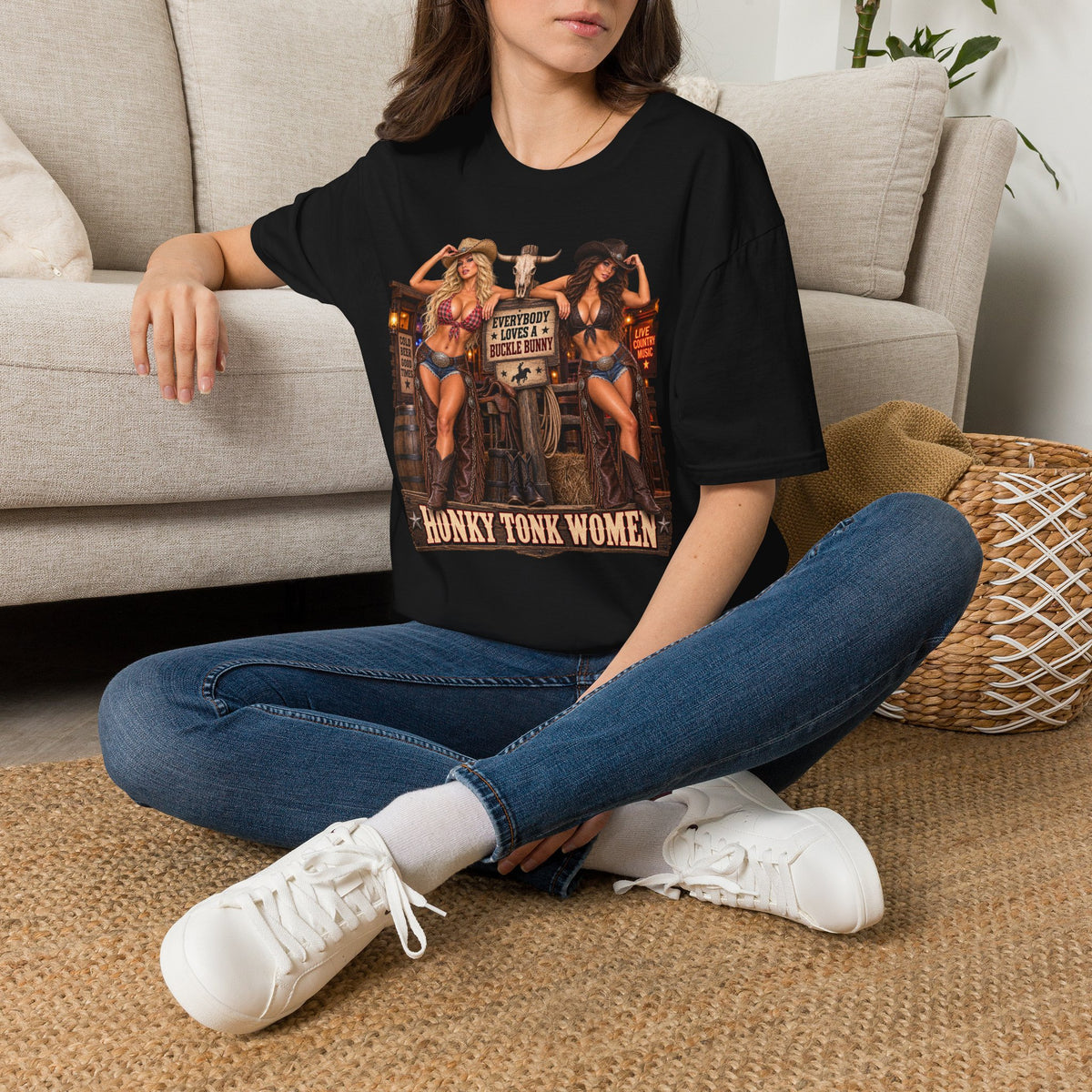 Cowgirl Pinup T-Shirt — "Bunny Tonk Women" Western Graphic Tee
