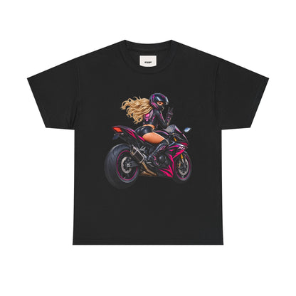 Motorcycle Girl Tee — Feminine Sportbike Rider Graphic Shirt