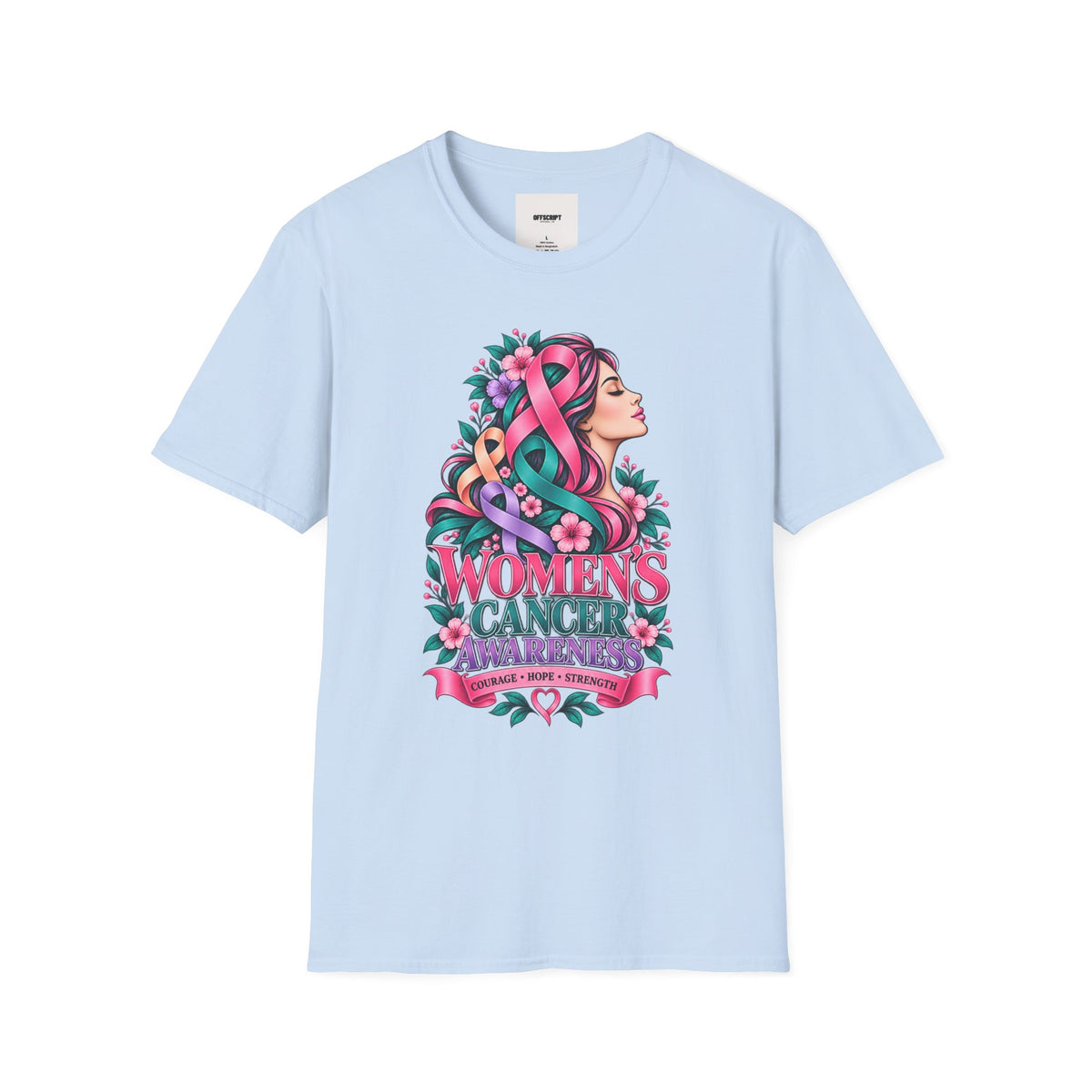 Women's Cancer Awareness T-Shirt — Pink Ribbon Floral Support Tee