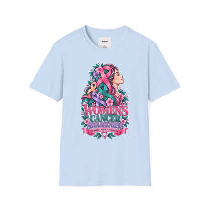 Women's Cancer Awareness T-Shirt — Pink Ribbon Floral Support Tee