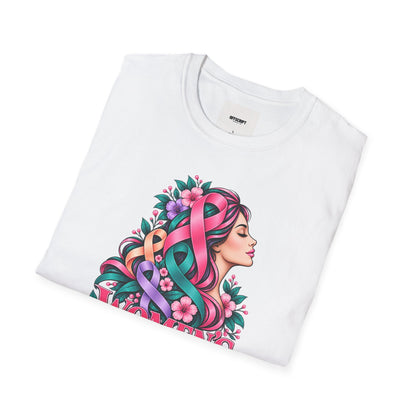 Women's Cancer Awareness T-Shirt — Pink Ribbon Floral Support Tee