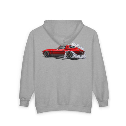Classic Red Corvette Burnout Zip Hoodie