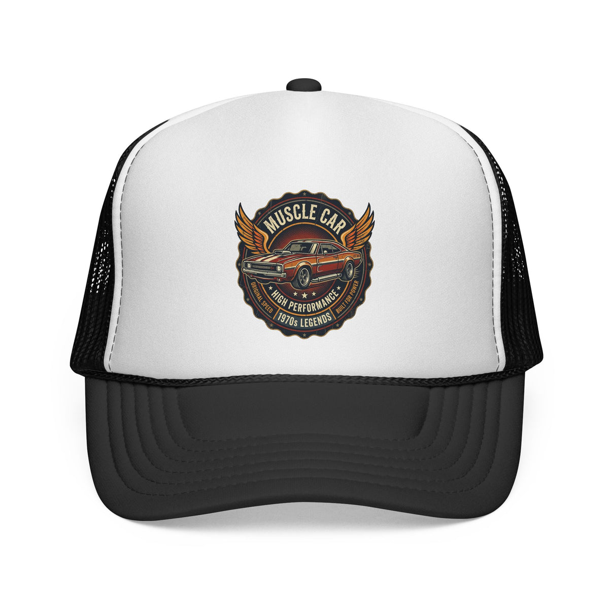 Muscle Car Emblem Trucker Cap | Vintage Hotrod Logo