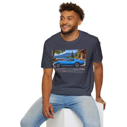 1968 Chevrolet Corvette Stingray Graphic T‑Shirt — Blue Classic Car Lakefront Print