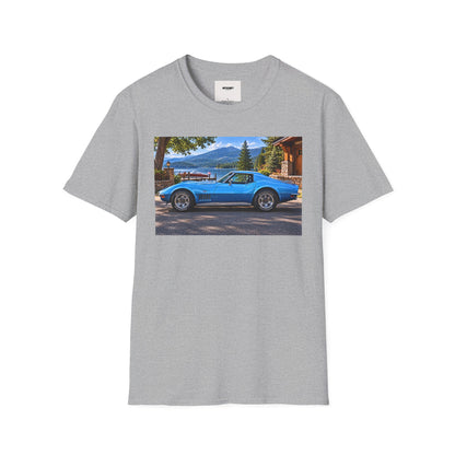 1968 Chevrolet Corvette Stingray Graphic T‑Shirt — Blue Classic Car Lakefront Print
