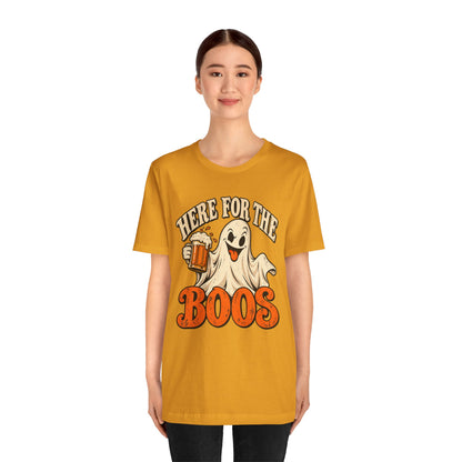 Here for the Boos Halloween T-Shirt — Ghost Drinking Beer Graphic Tee