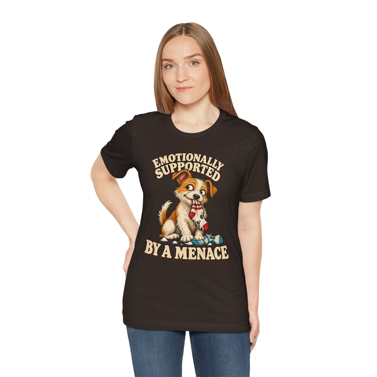 Emotionally Supported by a Menace Tee — Cute Puppy Graphic T‑Shirt