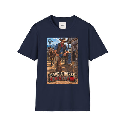 Cowboy Graphic T-Shirt — “Save a Horse, Ride a Cowboy” Western Tee