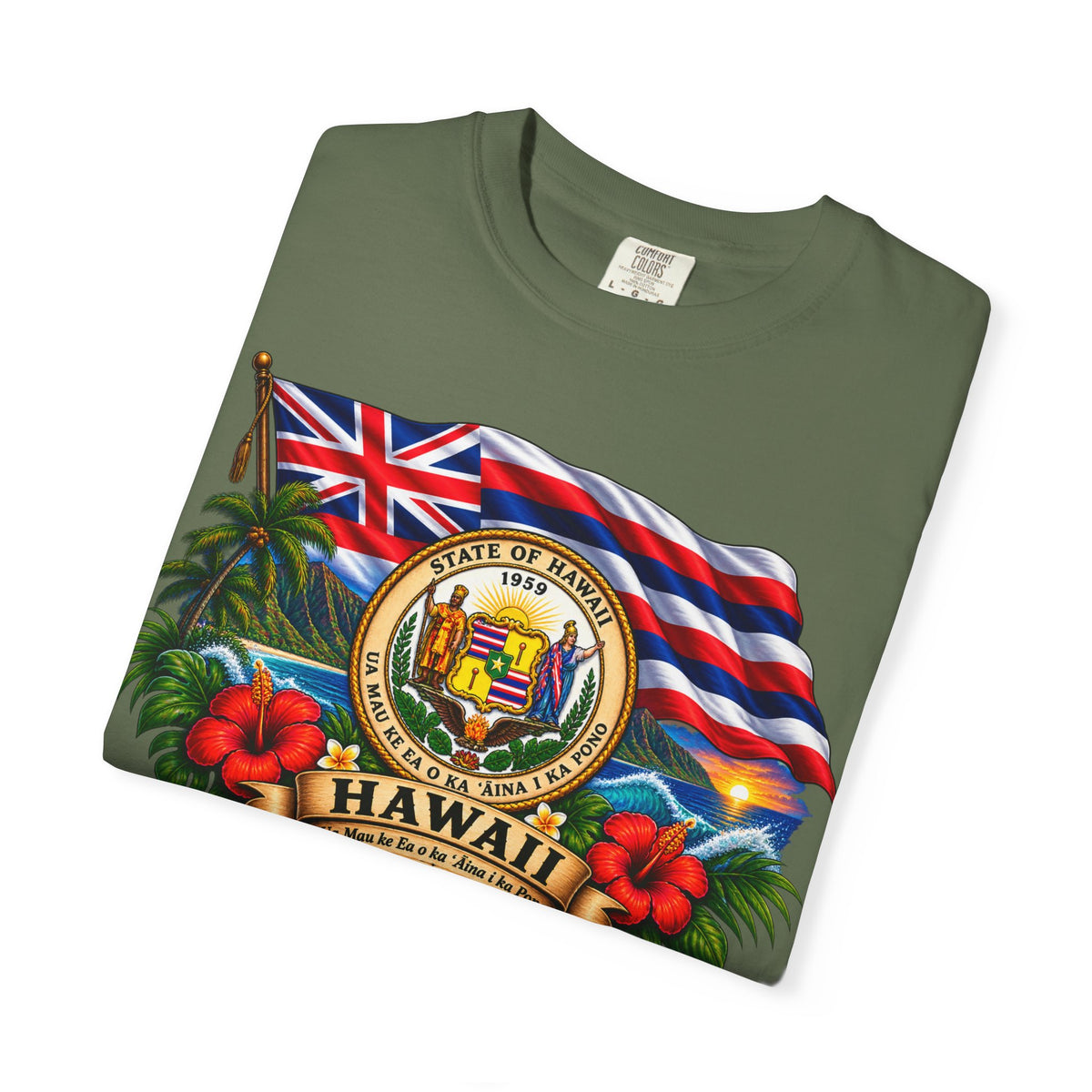Hawaii State Seal Tee — Vintage Hawaiian Flag & Hibiscus T-Shirt