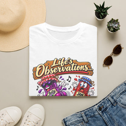 T-Shirt — "Life's Observations: I Must Be Jelly 'Cause Jam Don't Shake Like That" Retro Jar Cartoon Tee