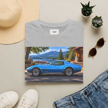 1968 Chevrolet Corvette Stingray Graphic T‑Shirt — Blue Classic Car Lakefront Print