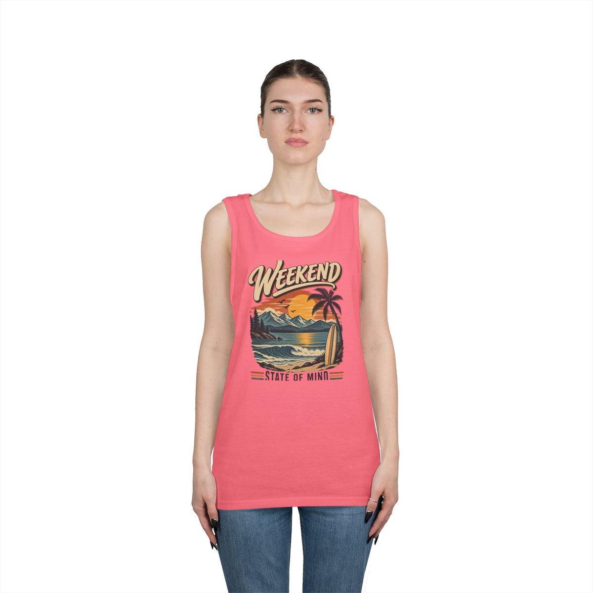 Weekend State of Mind Tank Top — Retro Beach Surf Sunset Graphic
