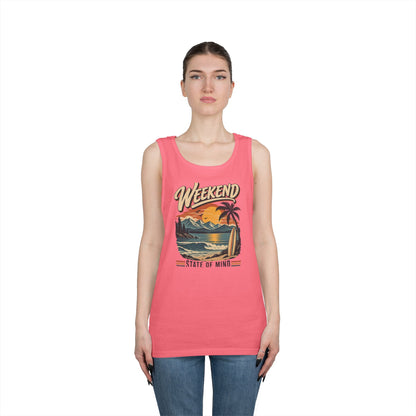 Weekend State of Mind Tank Top — Retro Beach Surf Sunset Graphic