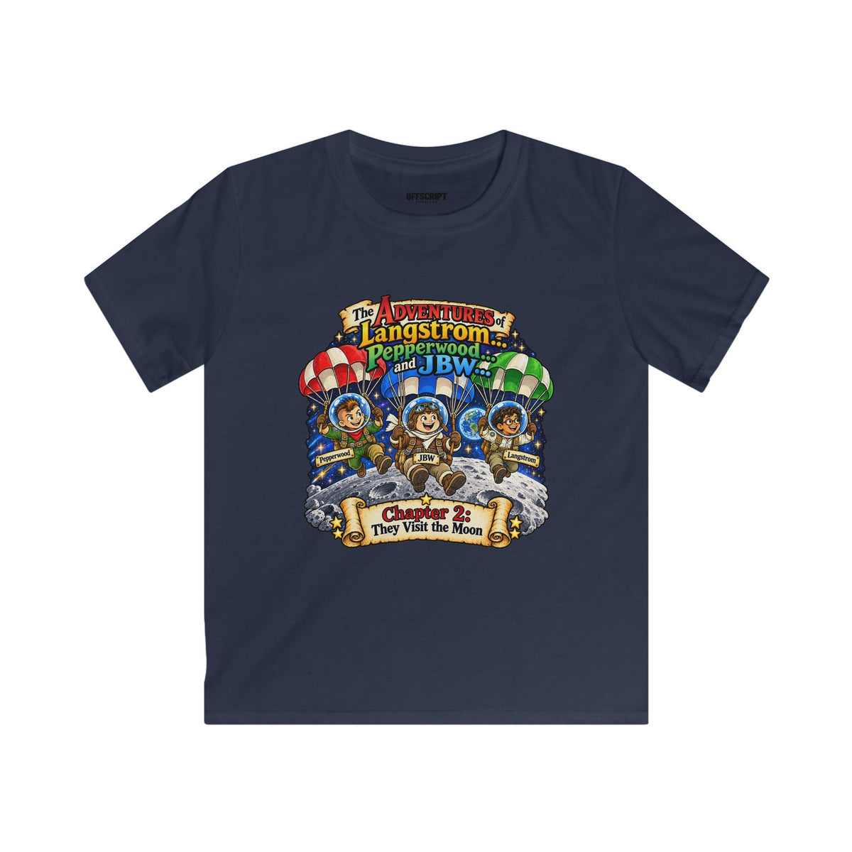 Kids Tee — The Adventures of Langstrom, Pepperwood & JBW: Chapter 2 "This Was The Moon"