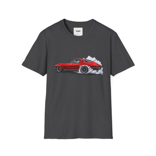 Vintage Red Corvette Burnout T-Shirt — Classic Muscle Car Graphic Tee