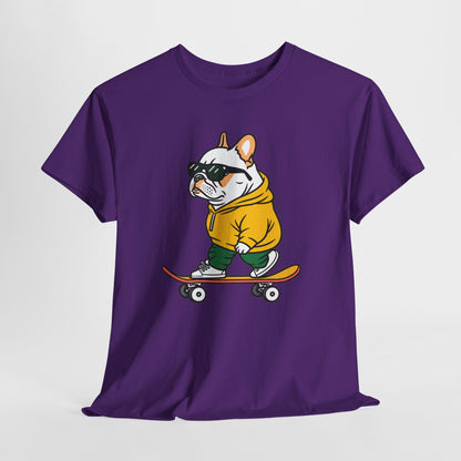 Skateboarding French Bulldog T‑Shirt – Cute Bulldog on Skateboard Graphic Tee