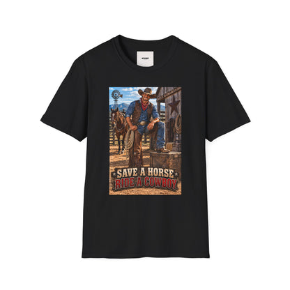 Cowboy Graphic T-Shirt — “Save a Horse, Ride a Cowboy” Western Tee