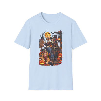 Halloween Skeleton Lounge T-Shirt — "Eat Drink & Be Scary" Graphic Tee