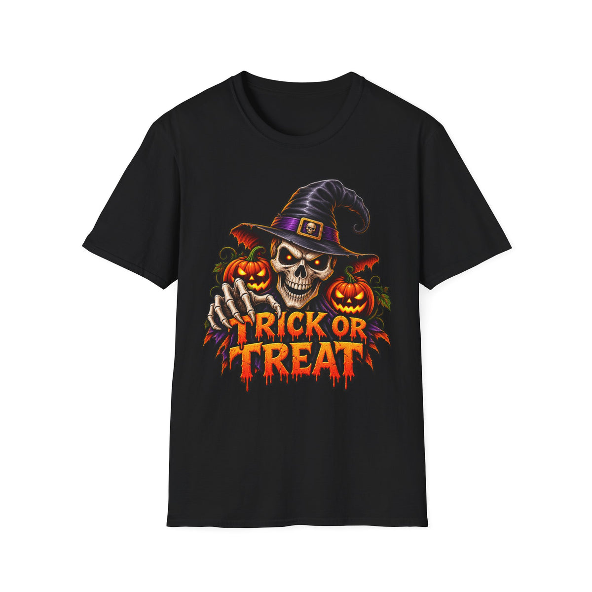 Halloween Skull Witch T-Shirt — Trick or Treat Pumpkin Graphic Tee