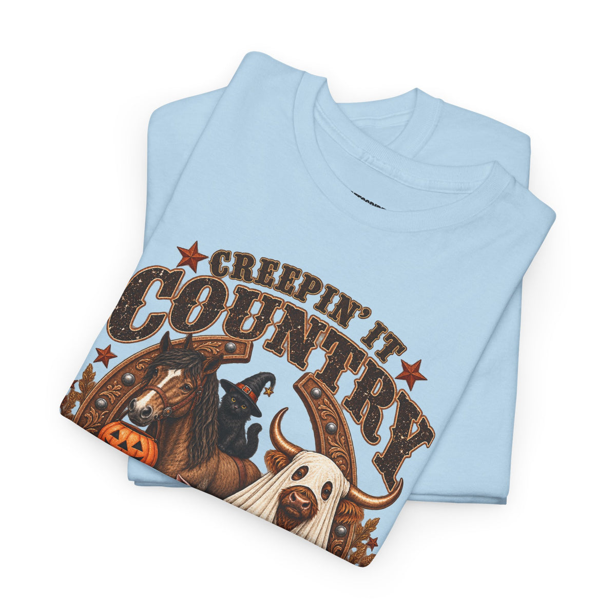 Country Halloween Tee — "Keepin' It Country Boo Y'all" Farm Animal Pumpkin T-Shirt