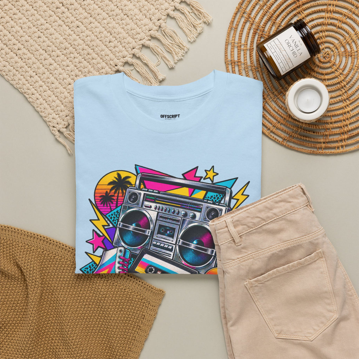 Retro Boombox Tee — 80s Neon Music Graphic T-Shirt