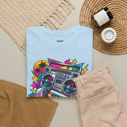 Retro Boombox Tee — 80s Neon Music Graphic T-Shirt