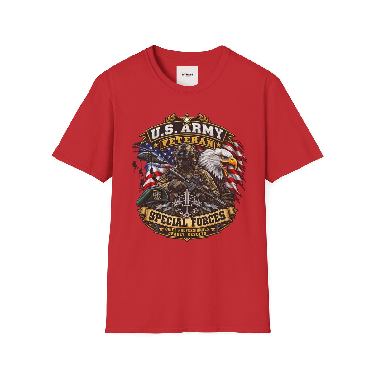 U.S. Army Veteran T-Shirt — Special Forces Eagle American Flag Design