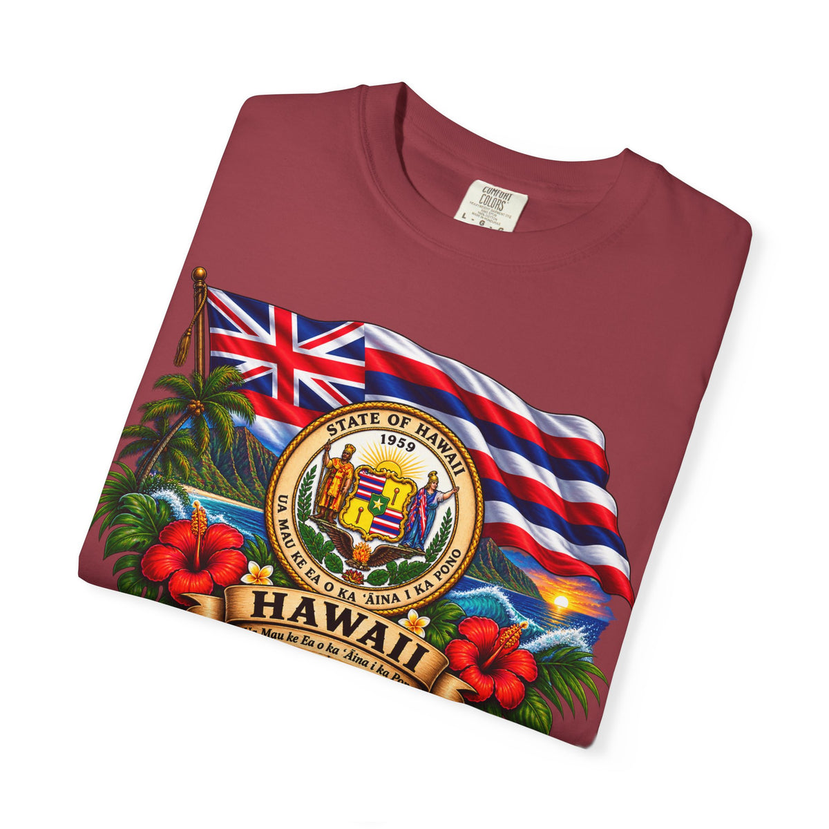 Hawaii State Seal Tee — Vintage Hawaiian Flag & Hibiscus T-Shirt