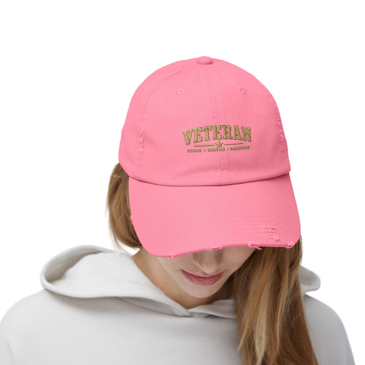 Veteran Distressed Cap — Honor Courage Sacrifice Embroidered Hat
