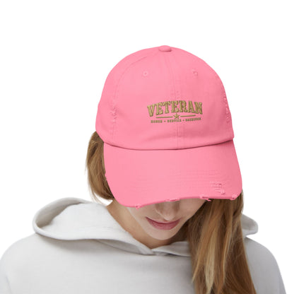 Veteran Distressed Cap — Honor Courage Sacrifice Embroidered Hat