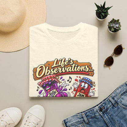 T-Shirt — "Life's Observations: I Must Be Jelly 'Cause Jam Don't Shake Like That" Retro Jar Cartoon Tee