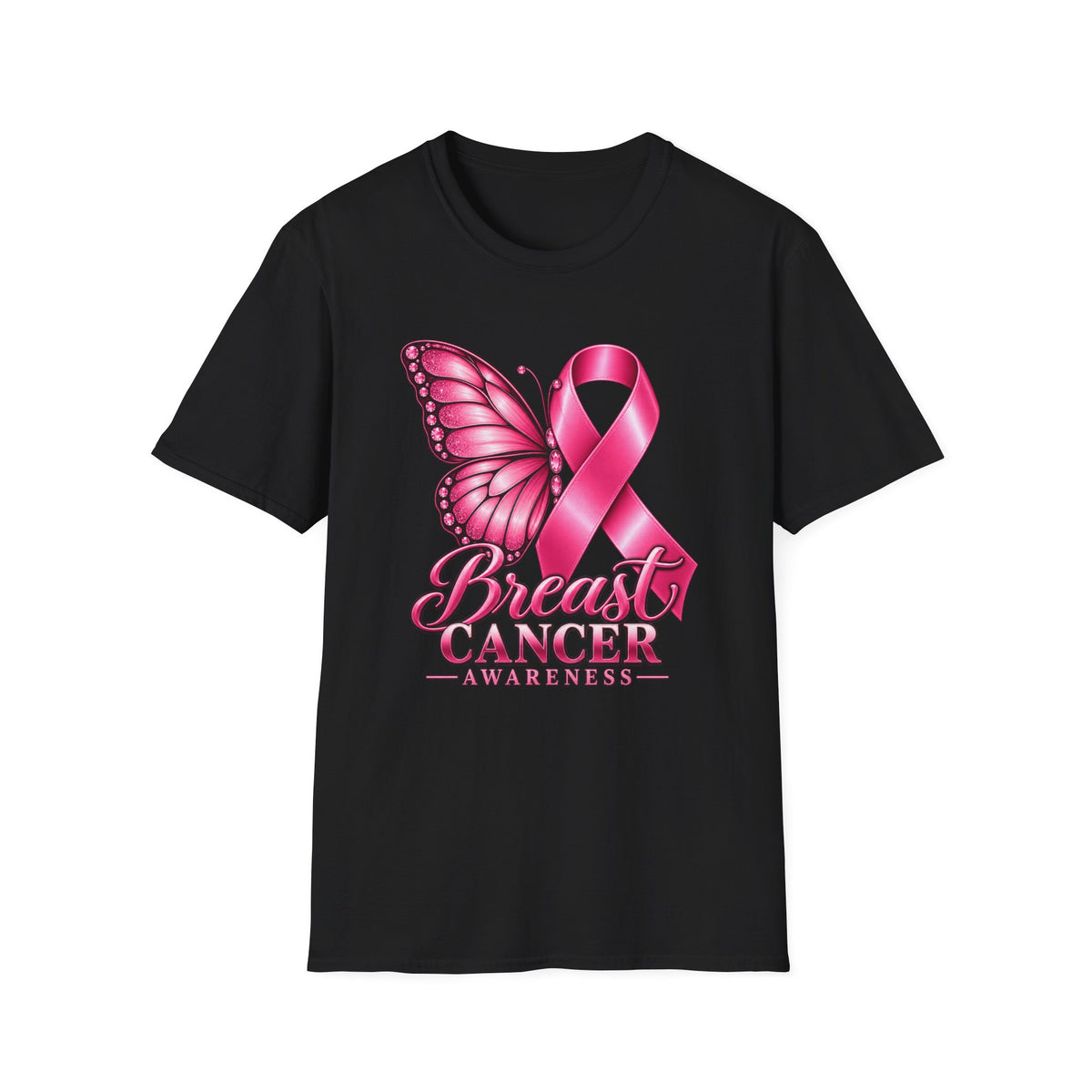 Pink Ribbon Butterfly Breast Cancer Awareness T-Shirt | Support Ribbon Tee