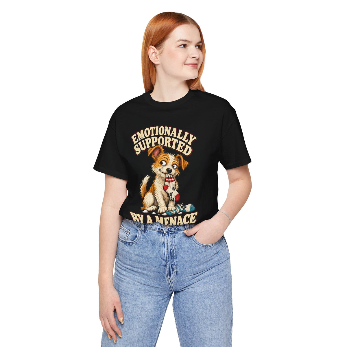 Emotionally Supported by a Menace Tee — Cute Puppy Graphic T‑Shirt