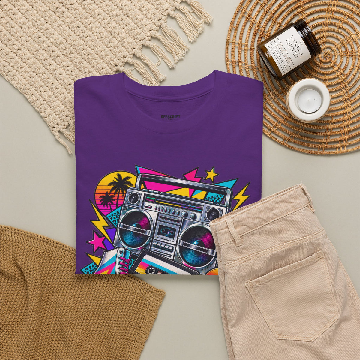 Retro Boombox Tee — 80s Neon Music Graphic T-Shirt