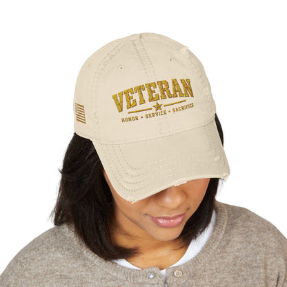 Veteran Embroidered Distressed Dad Hat — USA Honor Gratitude