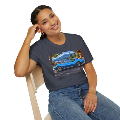 1968 Chevrolet Corvette Stingray Graphic T‑Shirt — Blue Classic Car Lakefront Print