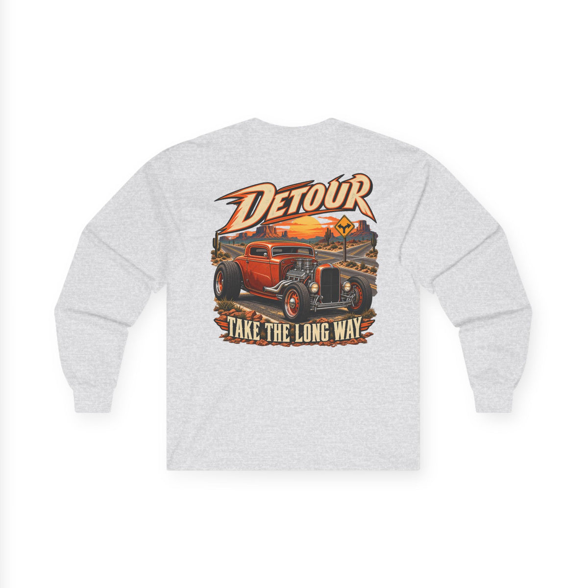Detour Classic Car Long Sleeve Tee – 'Take The Long Way' Vintage Hot Rod Shirt