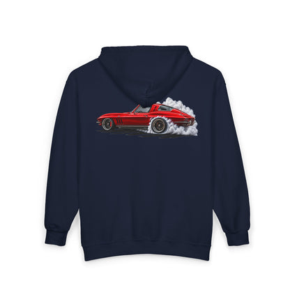 Classic Red Corvette Burnout Zip Hoodie