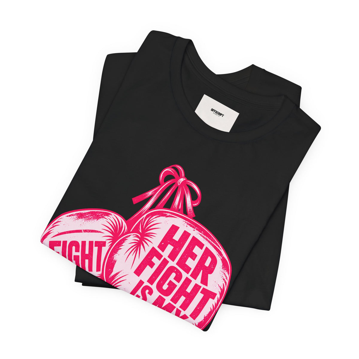 Breast Cancer Awareness Tee – “Her Fight Is My Fight” Boxing Gloves T-Shirt