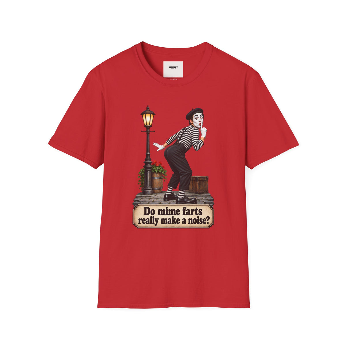 Mime Graphic T-Shirt — "Do Mime Farts Really Make a Noise?" Vintage Street Performer Tee