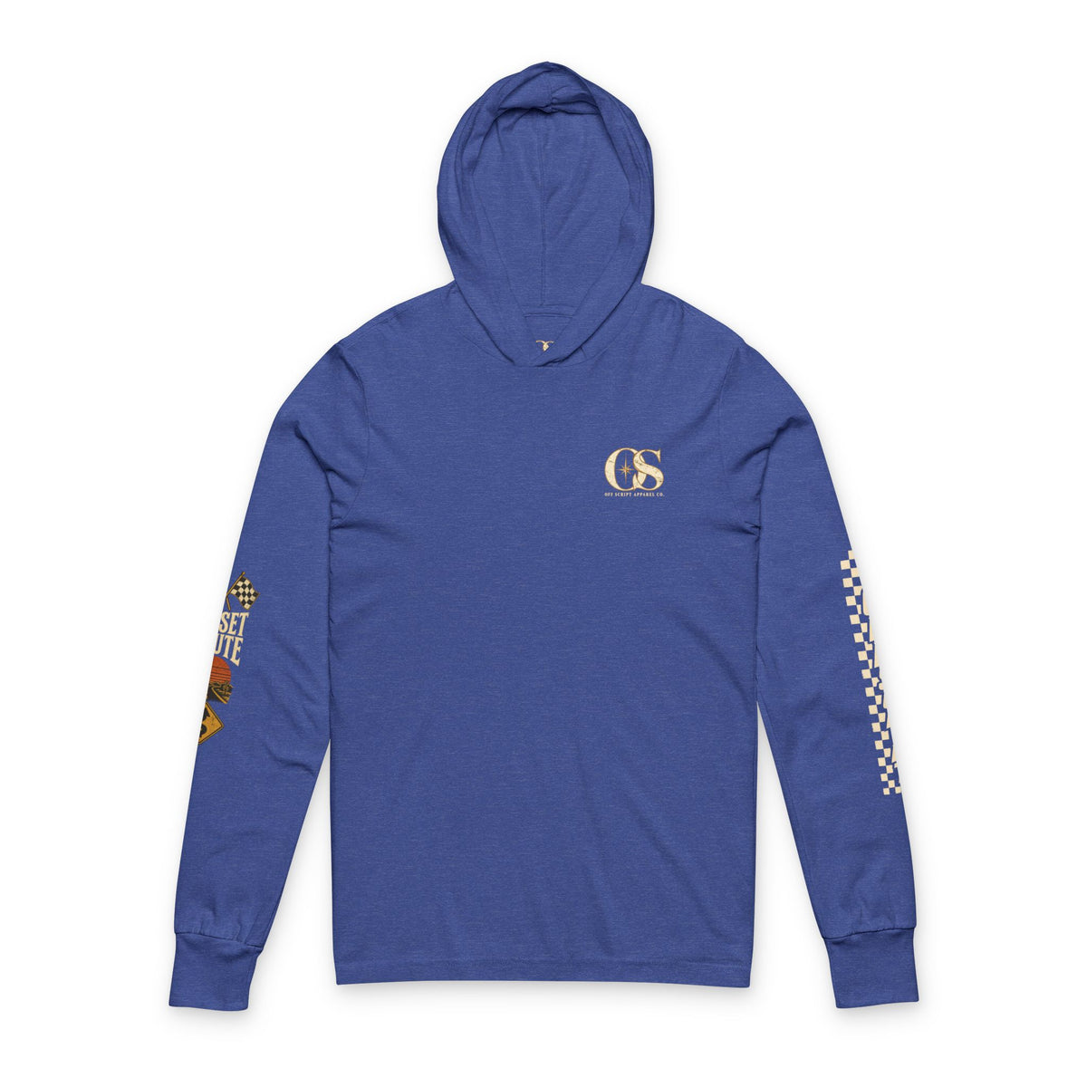 Long Sleeve Hoodie — 'Off Script' Desert Sunset Road Graphic