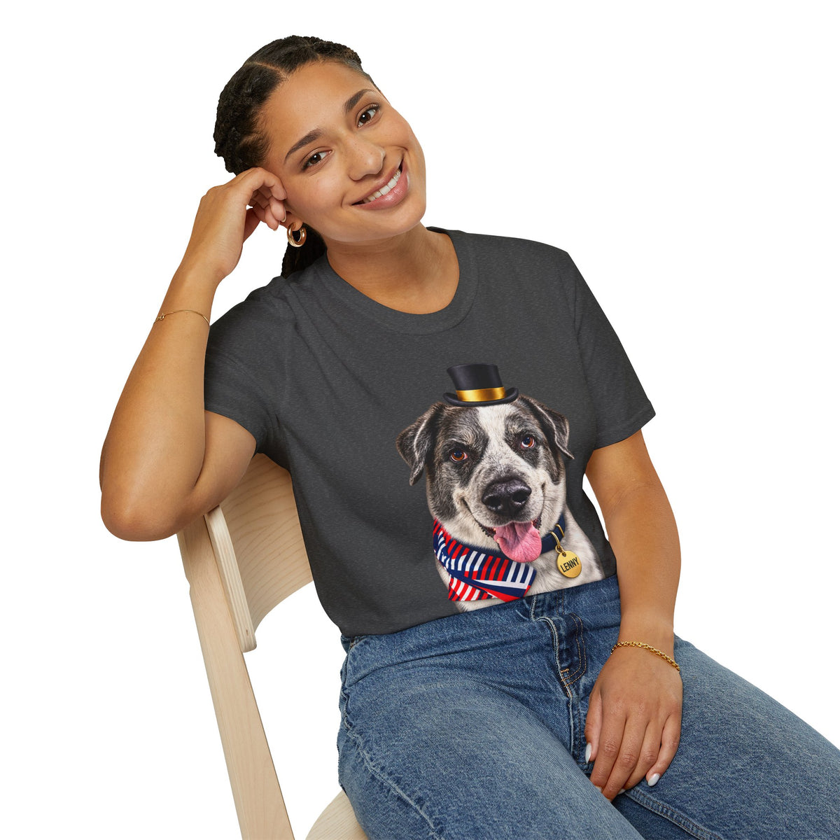 Patriotic Pup Tee — Dog with Top Hat & American Flag Bandana