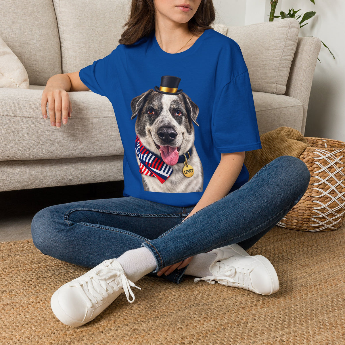 Patriotic Pup Tee — Dog with Top Hat & American Flag Bandana