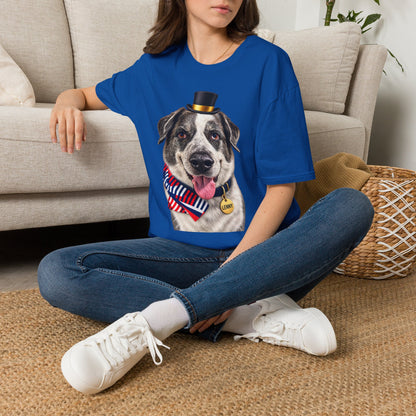 Patriotic Pup Tee — Dog with Top Hat & American Flag Bandana