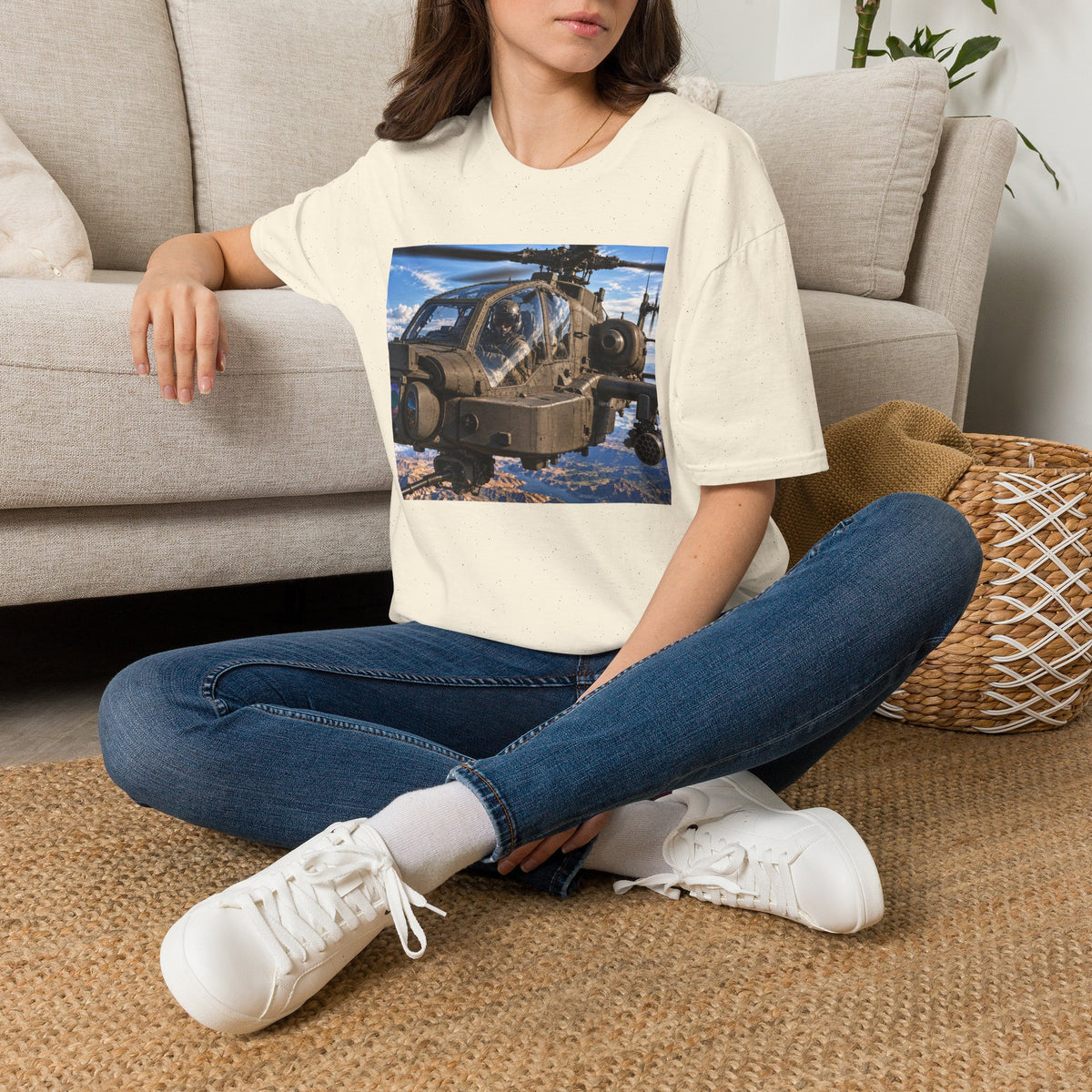 Attack Helicopter Photo T-Shirt — Military Aviator Crew Tee
