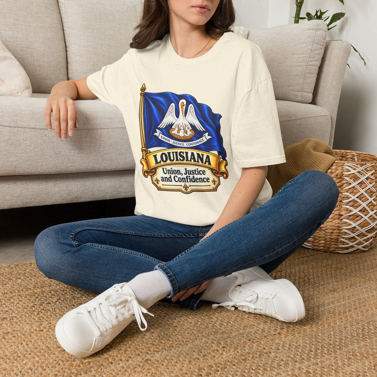Louisiana State Flag T-Shirt — Pelican Emblem "Union, Justice & Confidence" Tee
